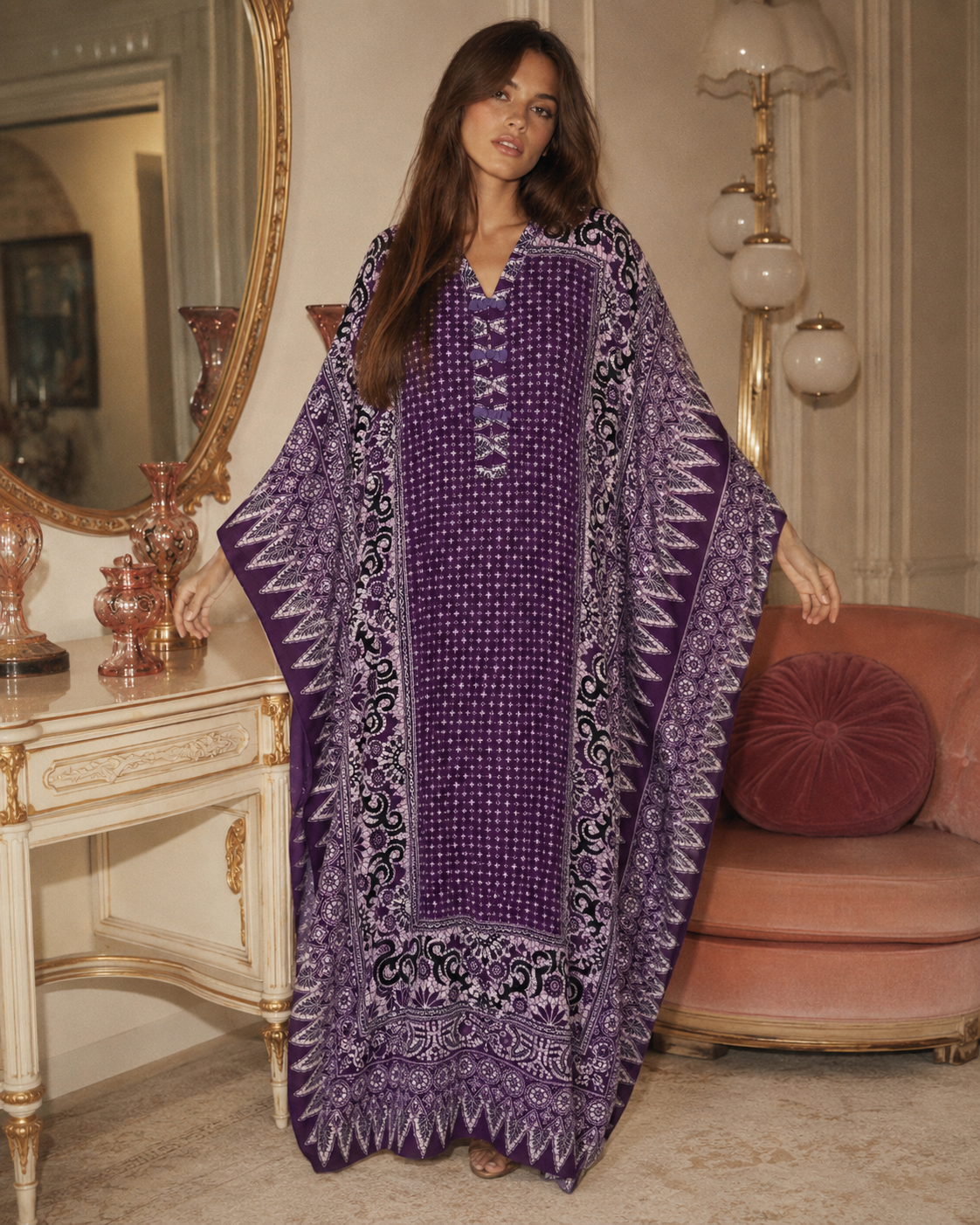 1980s Amethyst Batik Cotton Caftan