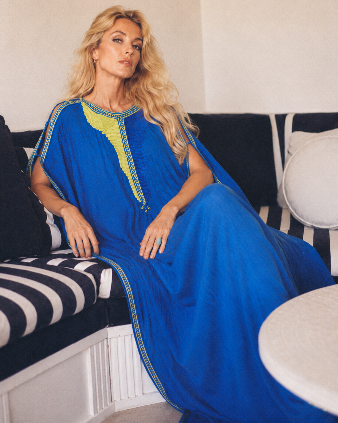 1980s Caravan Cobalt Embroidered Moroccan Caftan