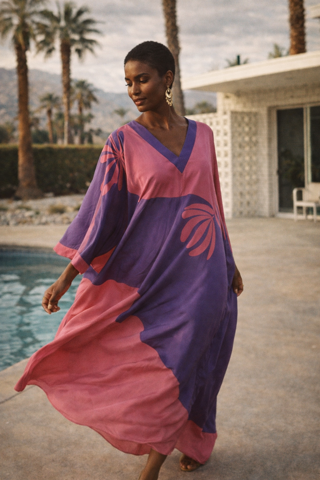Oscar de la Renta Swirl Maxi Caftan Dress – Pink & Purple Vintage 1970s/1980s | Size L