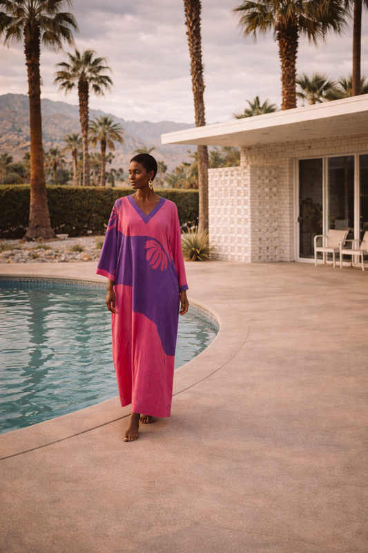 Oscar de la Renta Swirl Maxi Caftan Dress – Pink & Purple Vintage 1970s/1980s | Size L