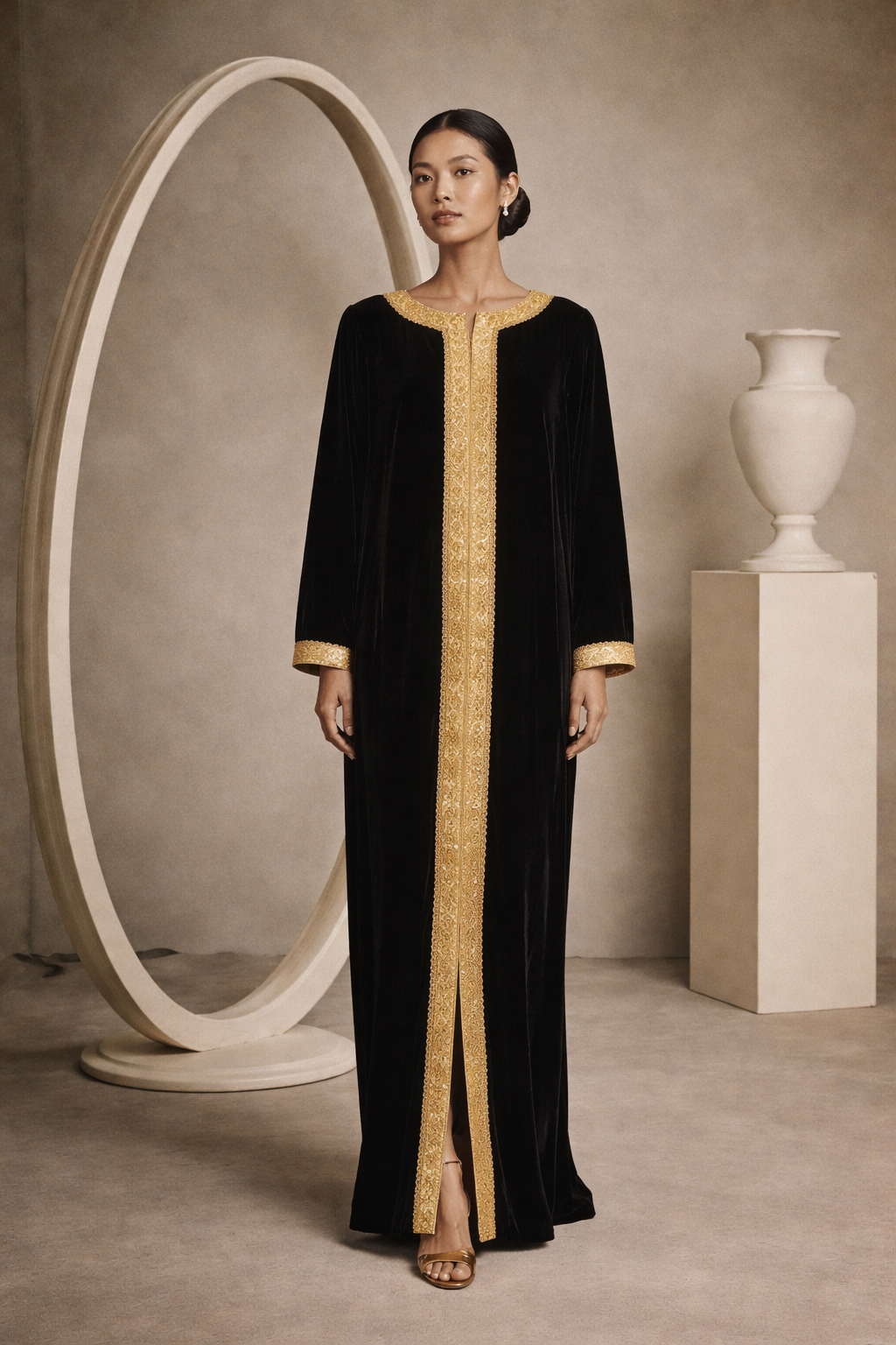 1960s Black & Gold Embroidered Caftan