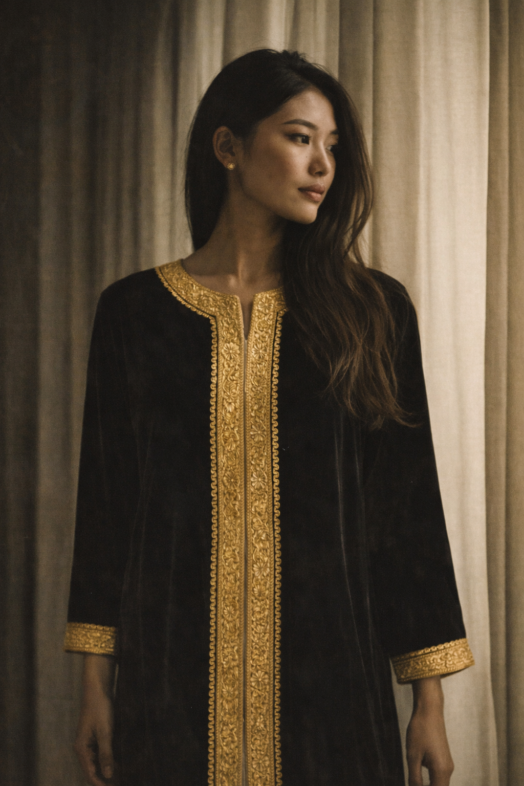 1960s Black & Gold Embroidered Caftan