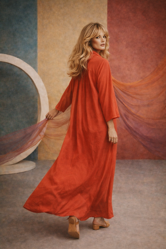 1970s Vermilion Goddess Caftan