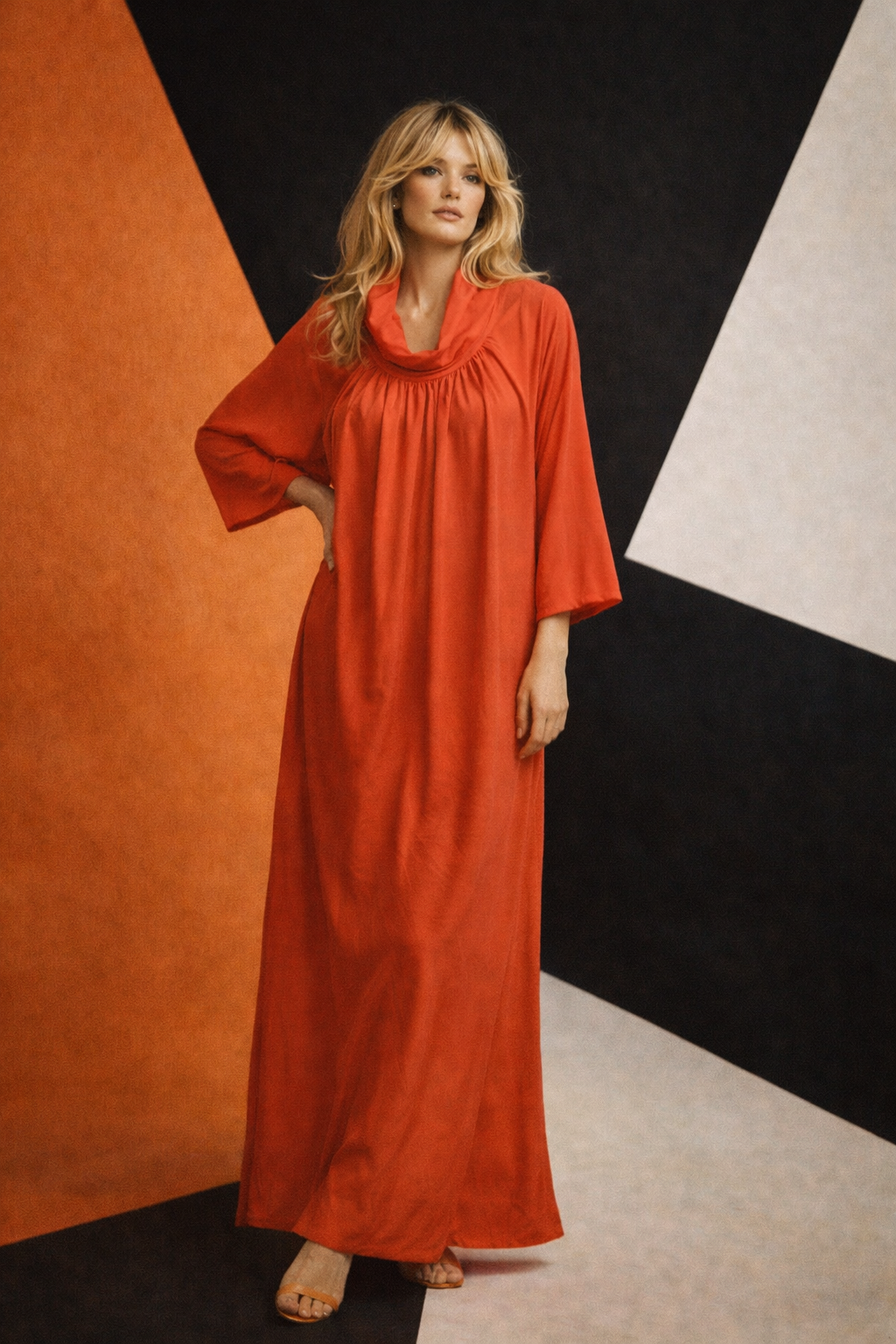 1970s Vermilion Goddess Caftan