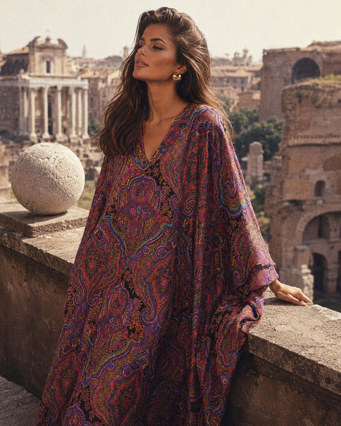 1980s Oscar de la Renta for Swirl Paisley Caftan Maxi Dress