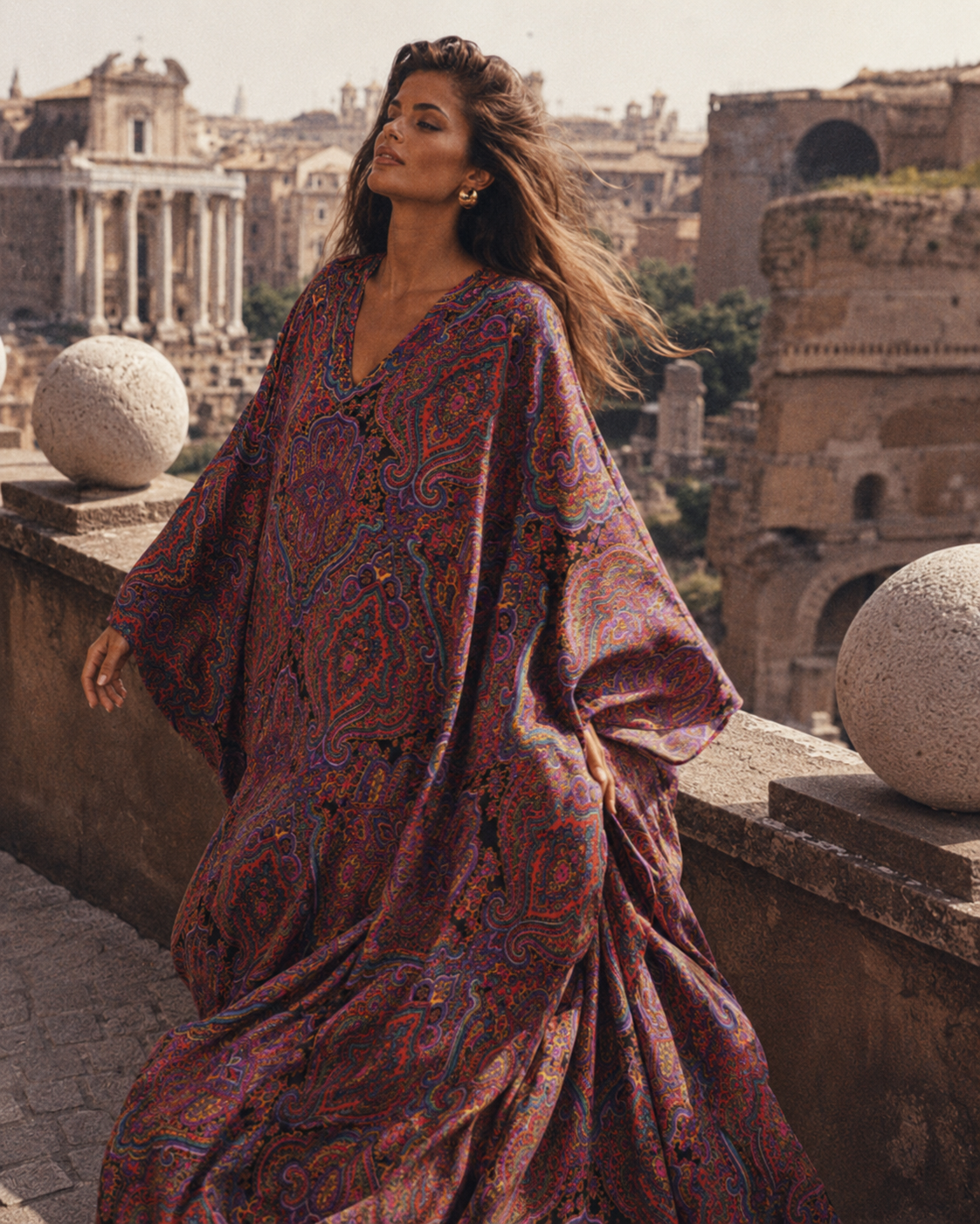 1980s Oscar de la Renta for Swirl Paisley Caftan Maxi Dress