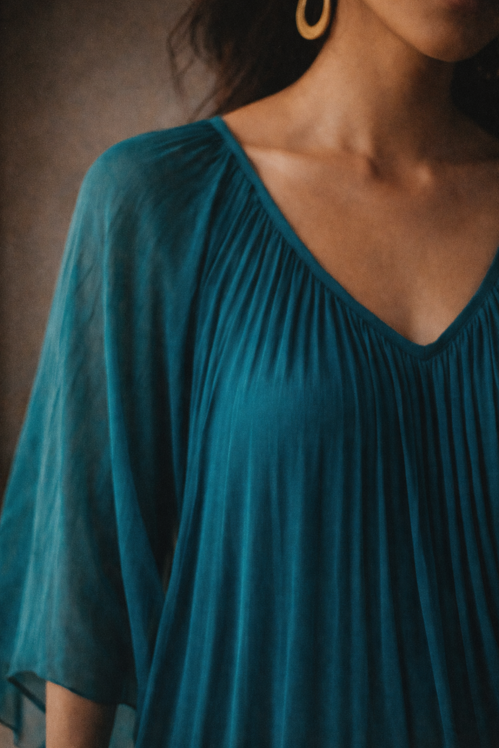 1970s Teal Pleated Goddess Caftan
