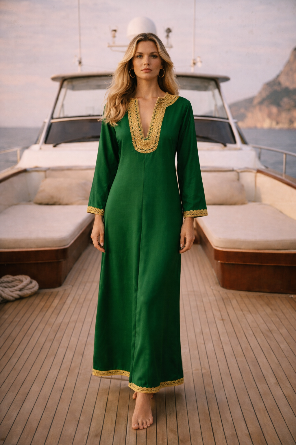 1960s Emerald Silk Caftan with Gold Embroidery — Mediterranean Heirloom