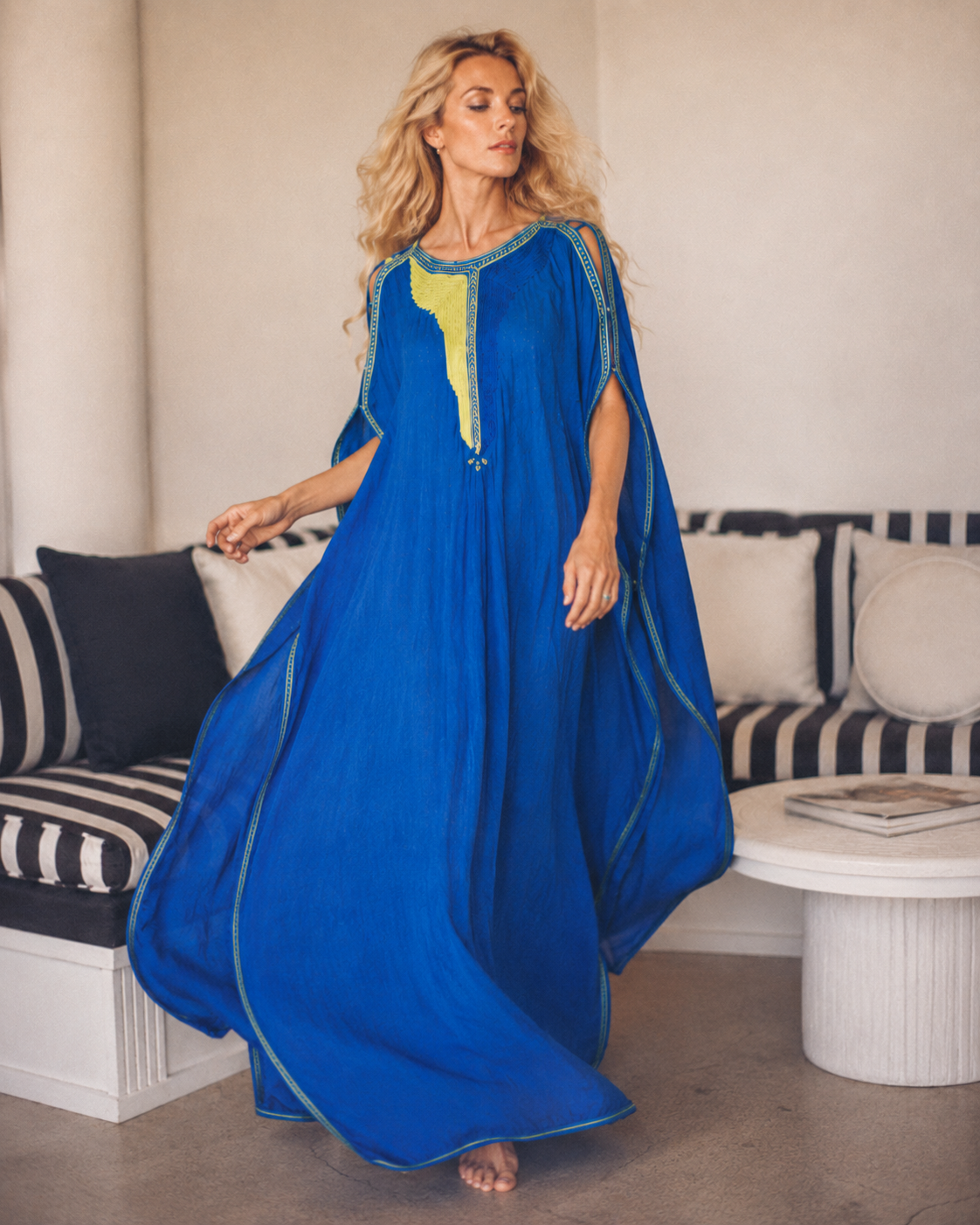 1980s Caravan Cobalt Embroidered Moroccan Caftan