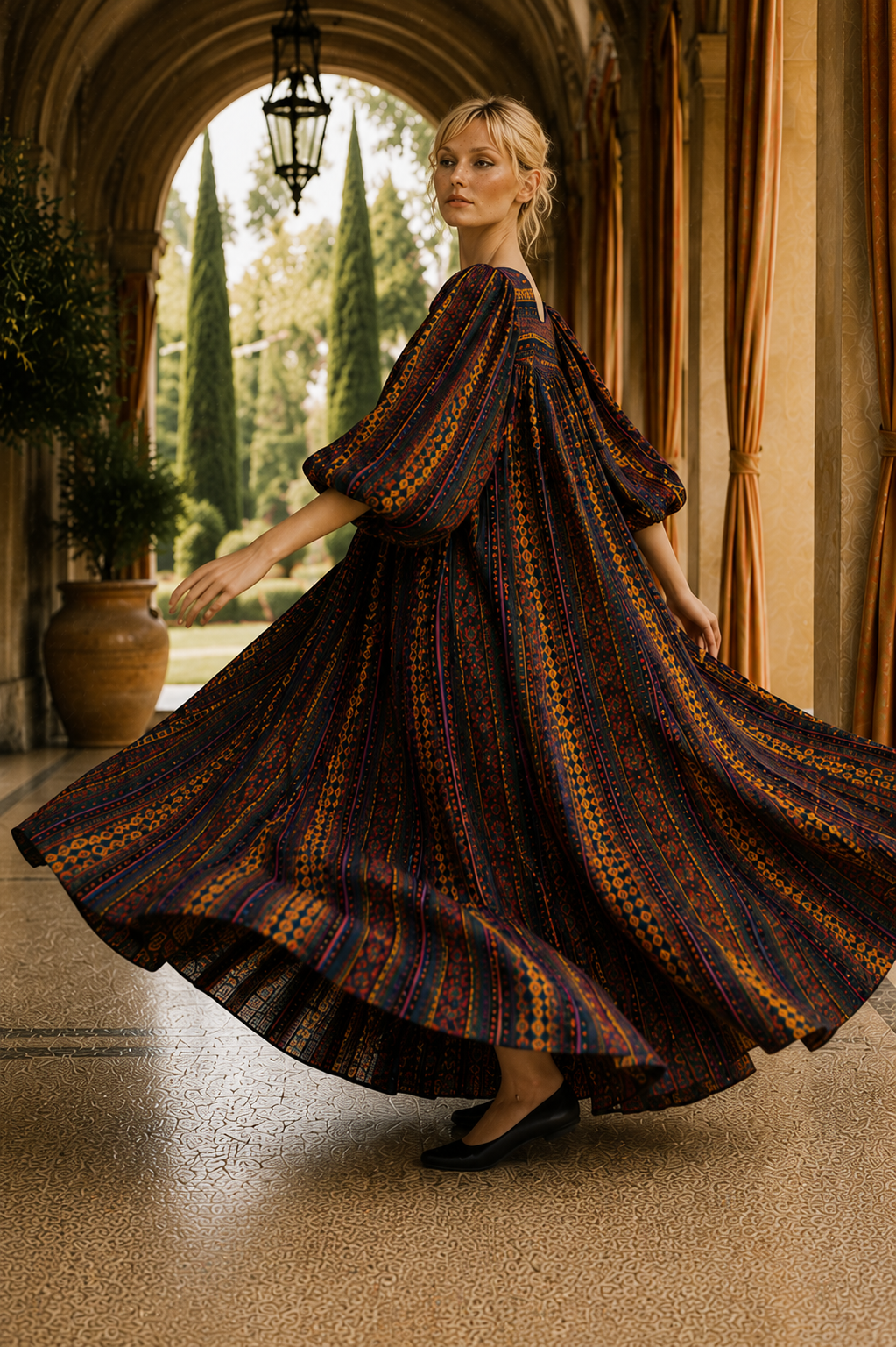 Women’s Vintage 1970s Krist Gudnason Cotton Metallic Bohemian Caftan