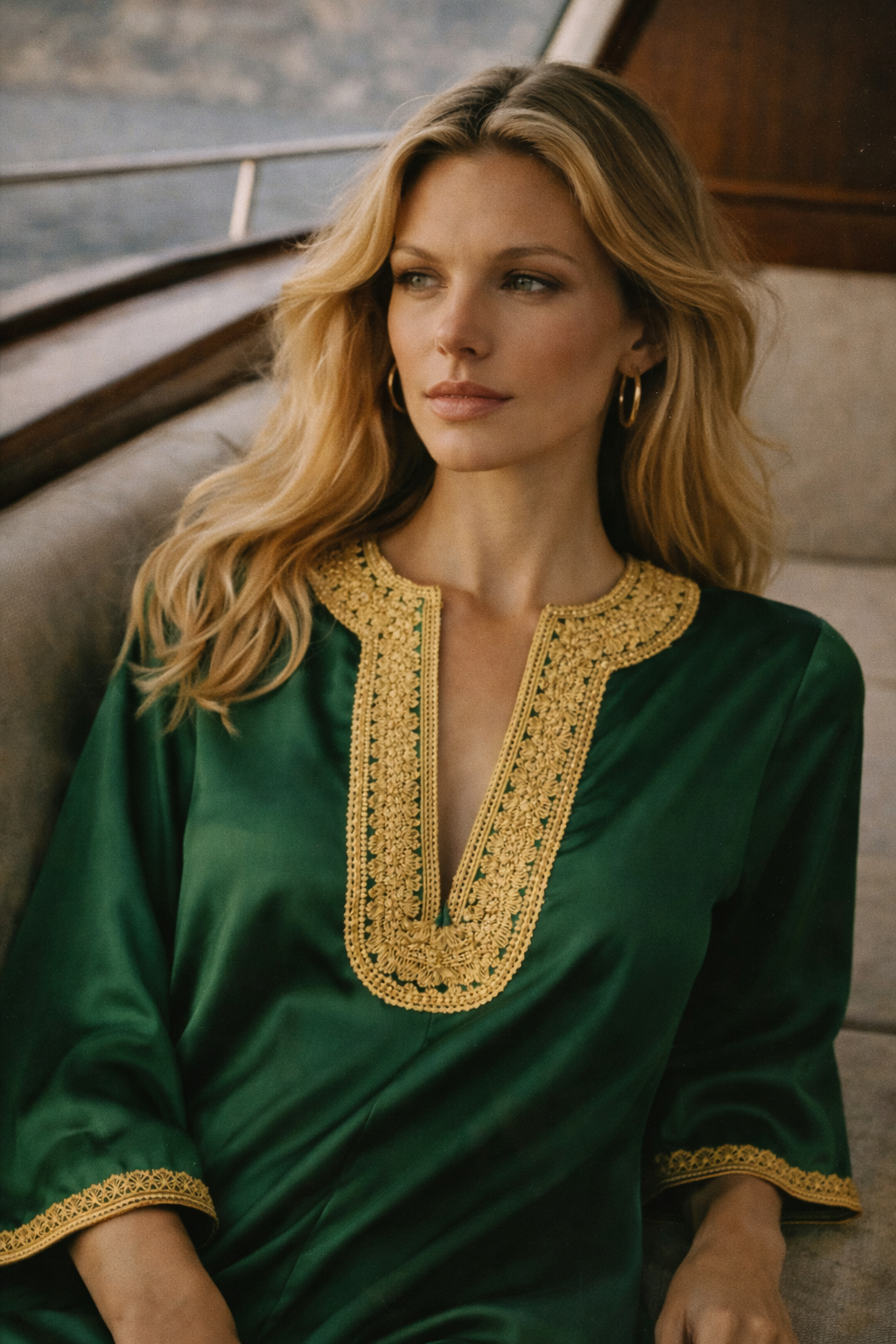 1960s Emerald Silk Caftan with Gold Embroidery — Mediterranean Heirloom