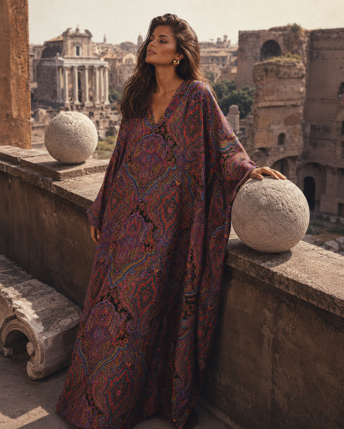 1980s Oscar de la Renta for Swirl Paisley Caftan Maxi Dress