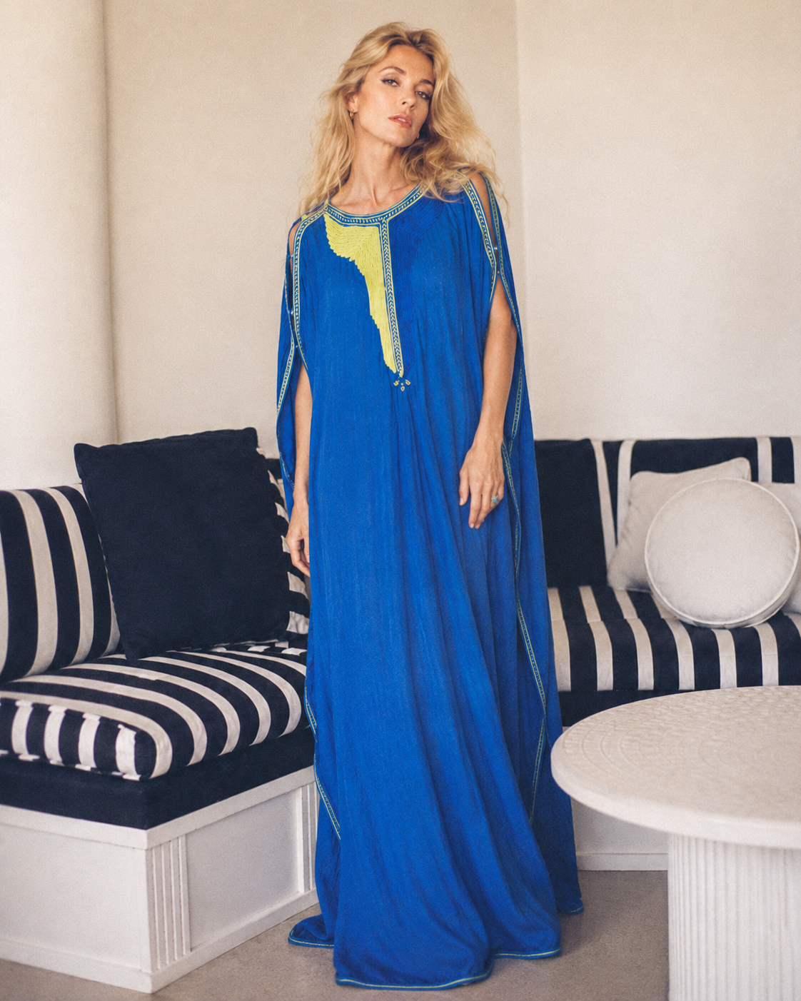 1980s Caravan Cobalt Embroidered Moroccan Caftan