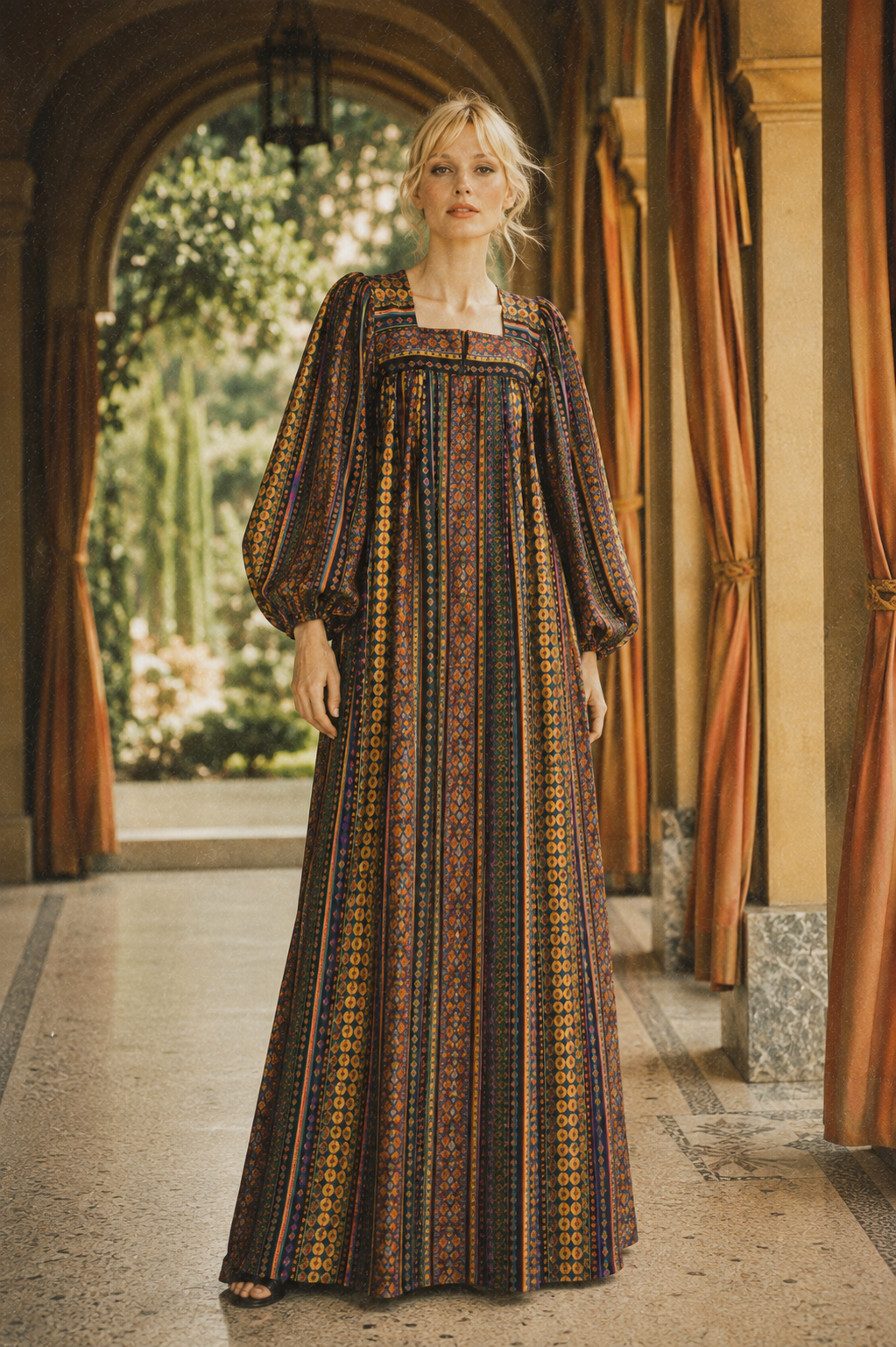 Women’s Vintage 1970s Krist Gudnason Cotton Metallic Bohemian Caftan