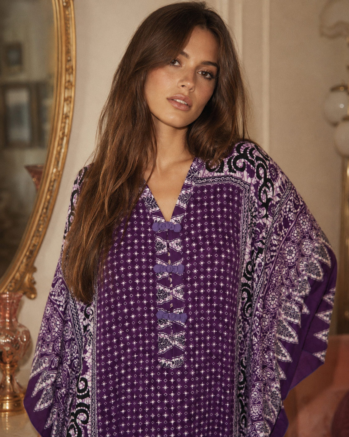 1980s Amethyst Batik Cotton Caftan
