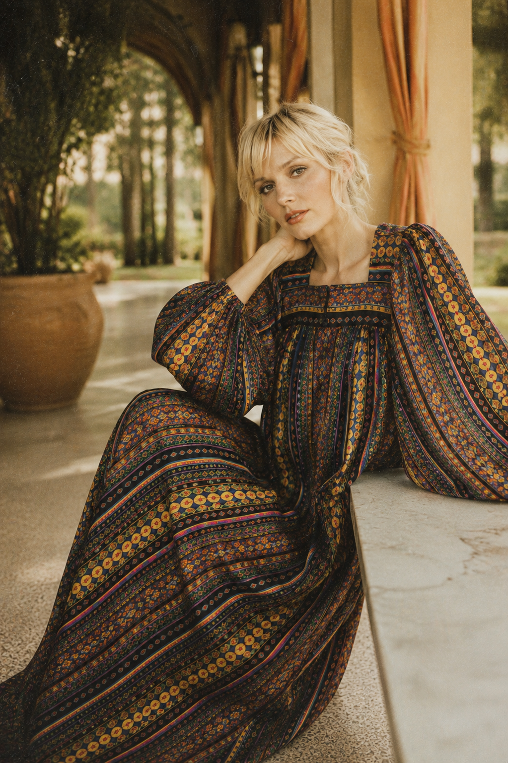 Women’s Vintage 1970s Krist Gudnason Cotton Metallic Bohemian Caftan