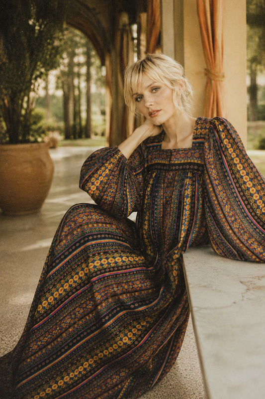 1970s Krist Gudnason Cotton Metallic Bohemian Caftan